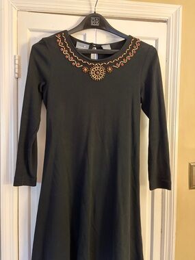Liz Claiborne Black Long-Sleeve Dress with Beaded Neckline